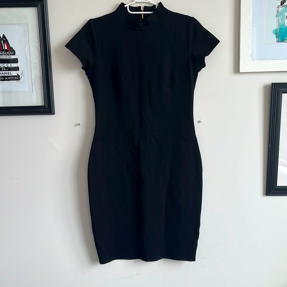 BLACK SEMI BODY CON SHORT SLEEVE WOMEN DRESS SIZE L